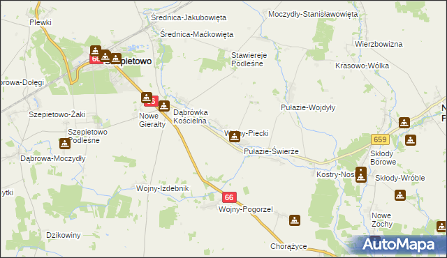 mapa Wojny-Piecki, Wojny-Piecki na mapie Targeo