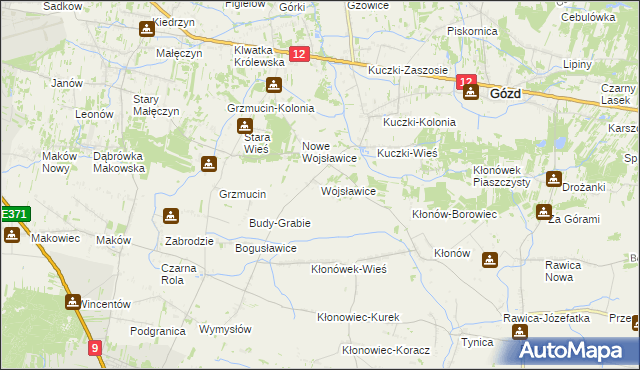 mapa Wojsławice gmina Gózd, Wojsławice gmina Gózd na mapie Targeo