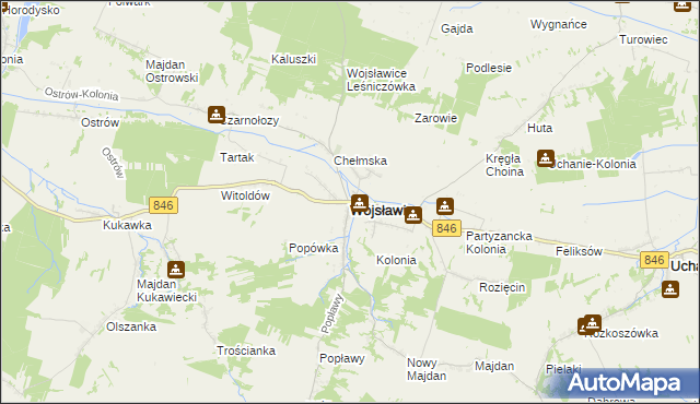 mapa Wojsławice powiat chełmski, Wojsławice powiat chełmski na mapie Targeo