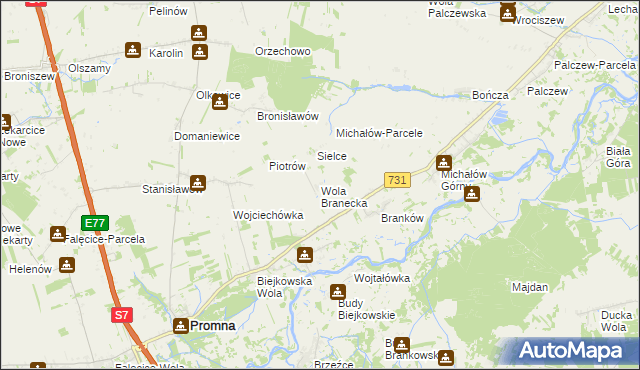 mapa Wola Branecka, Wola Branecka na mapie Targeo