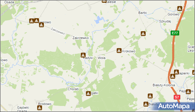 mapa Wola gmina Kozłowo, Wola gmina Kozłowo na mapie Targeo