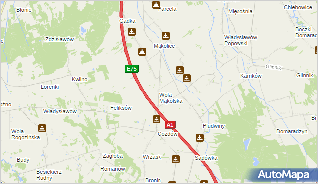 mapa Wola Mąkolska, Wola Mąkolska na mapie Targeo
