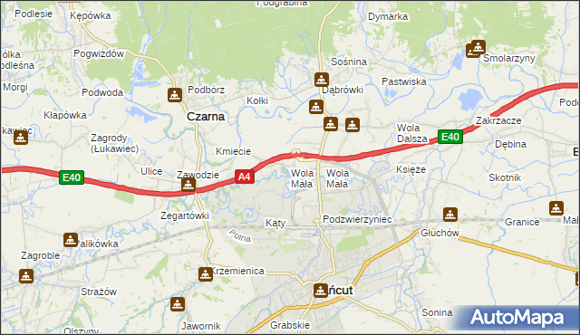 mapa Wola Mała gmina Czarna, Wola Mała gmina Czarna na mapie Targeo