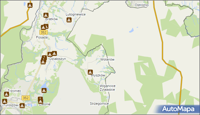 mapa Wolanów gmina Bogatynia, Wolanów gmina Bogatynia na mapie Targeo