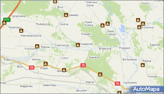 mapa Wólka gmina Jędrzejów, Wólka gmina Jędrzejów na mapie Targeo