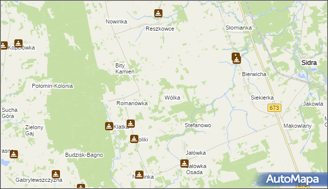 mapa Wólka gmina Sidra, Wólka gmina Sidra na mapie Targeo