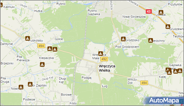 mapa Wręczyca Mała, Wręczyca Mała na mapie Targeo