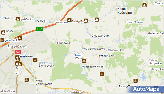 mapa Wróble-Arciszewo, Wróble-Arciszewo na mapie Targeo