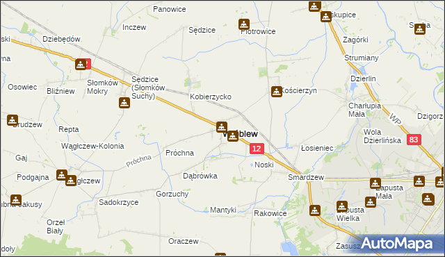 mapa Wróblew powiat sieradzki, Wróblew powiat sieradzki na mapie Targeo