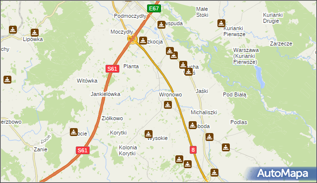 mapa Wronowo gmina Raczki, Wronowo gmina Raczki na mapie Targeo