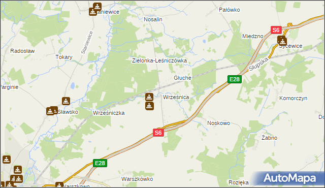 mapa Wrześnica gmina Sławno, Wrześnica gmina Sławno na mapie Targeo