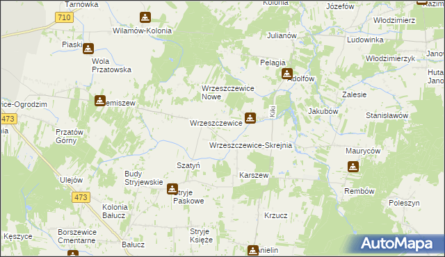 mapa Wrzeszczewice-Tomaszew, Wrzeszczewice-Tomaszew na mapie Targeo