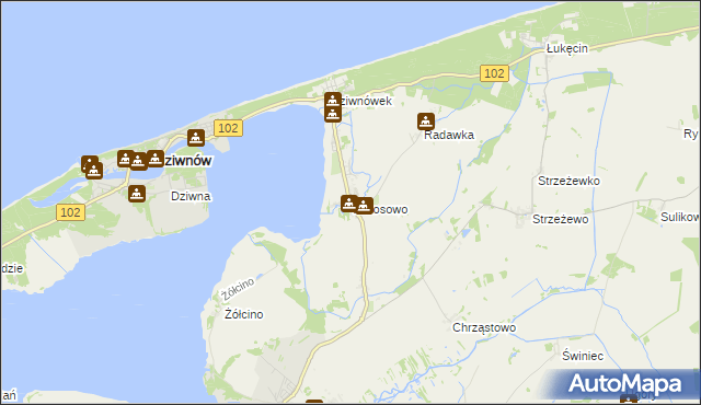 mapa Wrzosowo gmina Kamień Pomorski, Wrzosowo gmina Kamień Pomorski na mapie Targeo