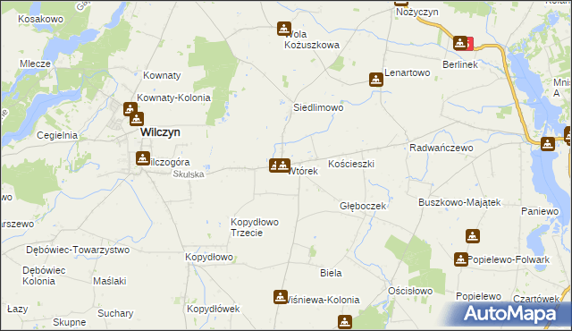 mapa Wtórek gmina Wilczyn, Wtórek gmina Wilczyn na mapie Targeo