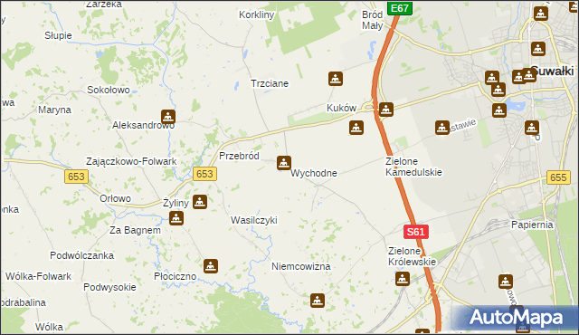 mapa Wychodne, Wychodne na mapie Targeo