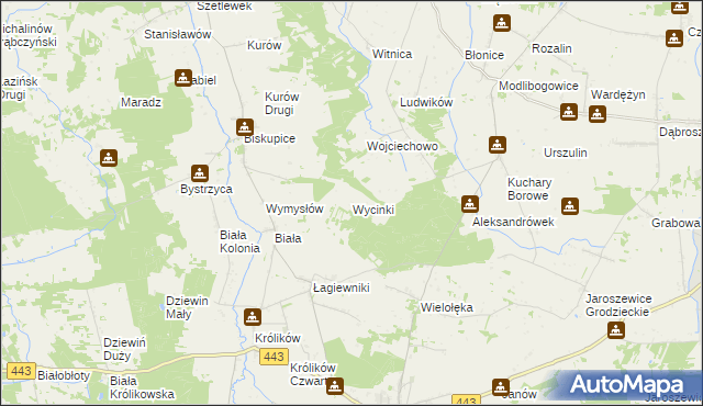 mapa Wycinki gmina Grodziec, Wycinki gmina Grodziec na mapie Targeo