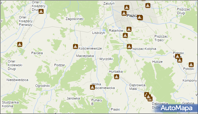 mapa Wyczółki gmina Piszczac, Wyczółki gmina Piszczac na mapie Targeo