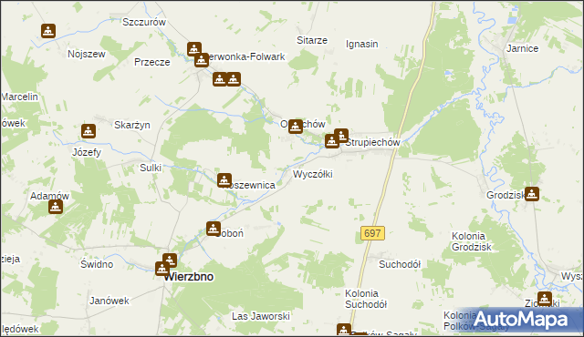 mapa Wyczółki gmina Wierzbno, Wyczółki gmina Wierzbno na mapie Targeo