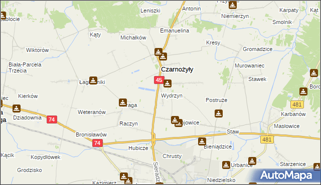 mapa Wydrzyn gmina Czarnożyły, Wydrzyn gmina Czarnożyły na mapie Targeo