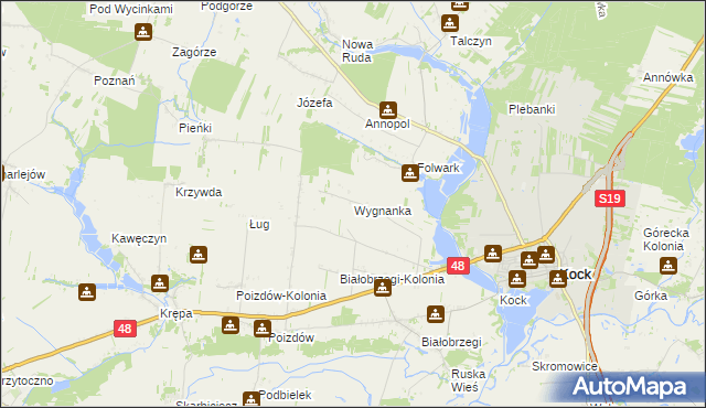 mapa Wygnanka gmina Kock, Wygnanka gmina Kock na mapie Targeo