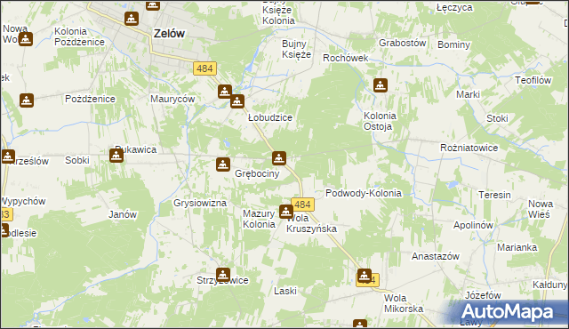 mapa Wygoda gmina Bełchatów, Wygoda gmina Bełchatów na mapie Targeo
