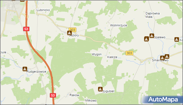 mapa Wygon gmina Świebodzin, Wygon gmina Świebodzin na mapie Targeo