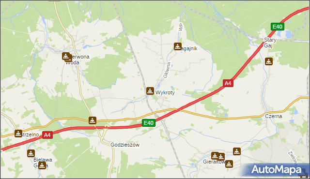 mapa Wykroty gmina Nowogrodziec, Wykroty gmina Nowogrodziec na mapie Targeo