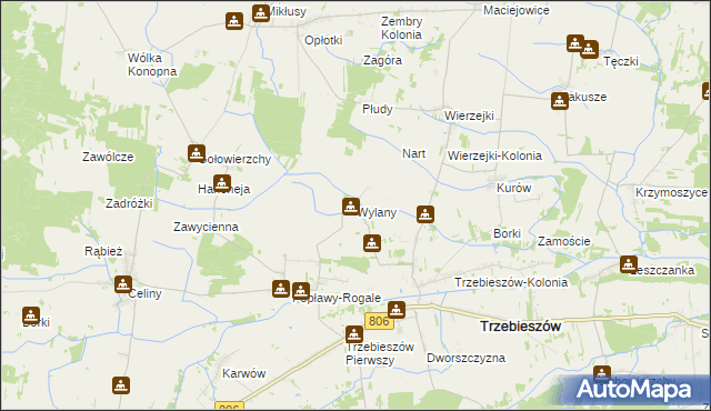 mapa Wylany, Wylany na mapie Targeo