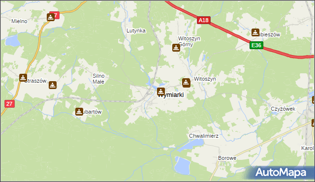 mapa Wymiarki powiat żagański, Wymiarki powiat żagański na mapie Targeo