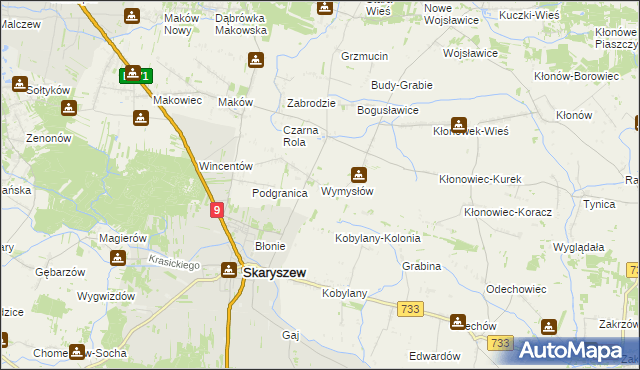 mapa Wymysłów gmina Skaryszew, Wymysłów gmina Skaryszew na mapie Targeo