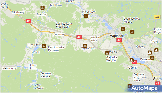 mapa Wymysłów gmina Wąchock, Wymysłów gmina Wąchock na mapie Targeo