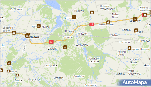 mapa Wymysłów gmina Wolanów, Wymysłów gmina Wolanów na mapie Targeo