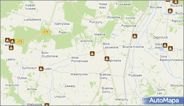 mapa Wyrębów gmina Zadzim, Wyrębów gmina Zadzim na mapie Targeo