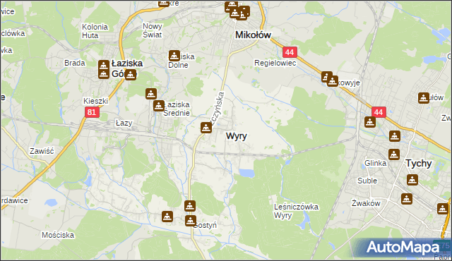 mapa Wyry, Wyry na mapie Targeo