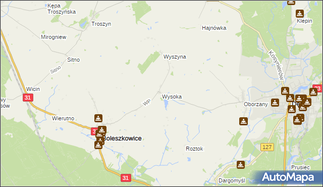 mapa Wysoka gmina Boleszkowice, Wysoka gmina Boleszkowice na mapie Targeo