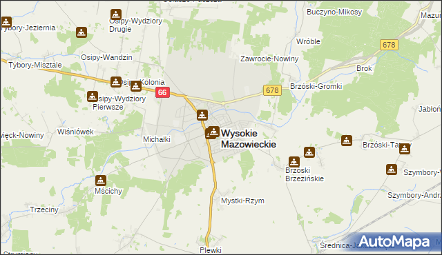 mapa Wysokie Mazowieckie, Wysokie Mazowieckie na mapie Targeo