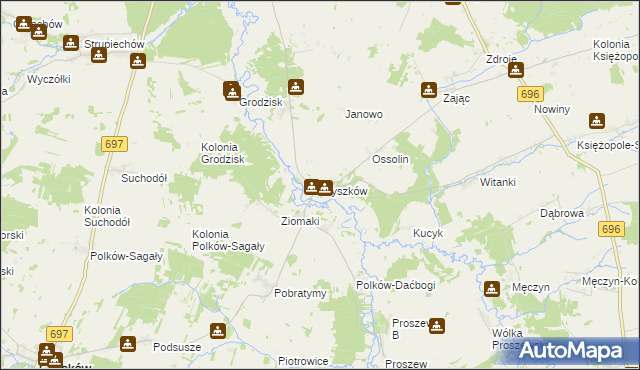 mapa Wyszków gmina Liw, Wyszków gmina Liw na mapie Targeo