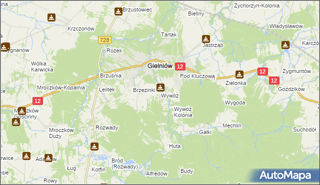 mapa Wywóz, Wywóz na mapie Targeo