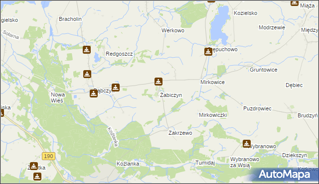 mapa Żabiczyn gmina Mieścisko, Żabiczyn gmina Mieścisko na mapie Targeo