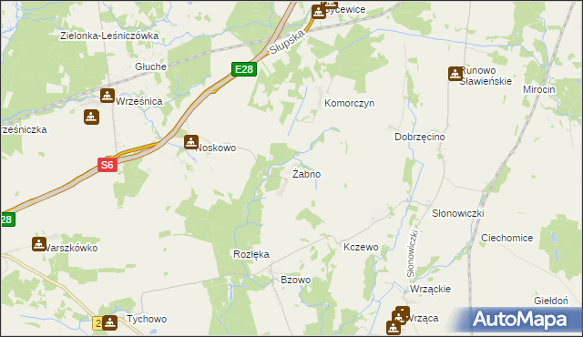 mapa Żabno gmina Sławno, Żabno gmina Sławno na mapie Targeo