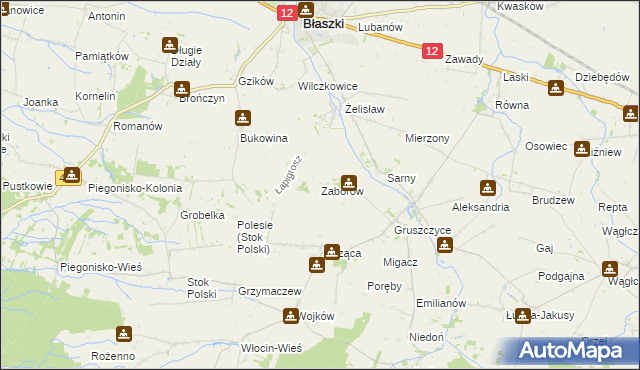 mapa Zaborów gmina Błaszki, Zaborów gmina Błaszki na mapie Targeo
