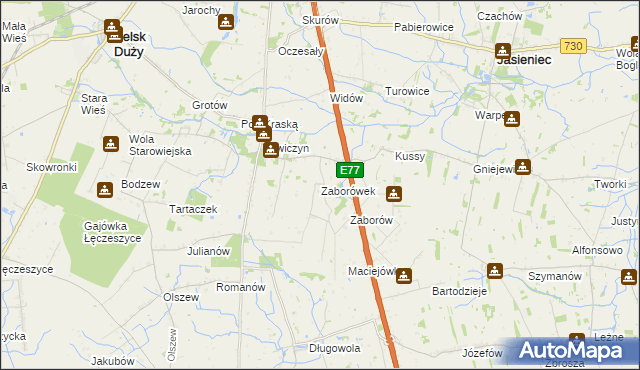 mapa Zaborówek gmina Belsk Duży, Zaborówek gmina Belsk Duży na mapie Targeo
