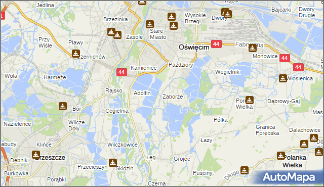 mapa Zaborze gmina Oświęcim, Zaborze gmina Oświęcim na mapie Targeo