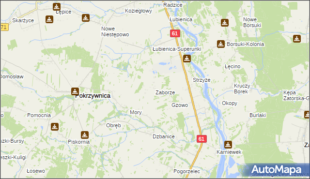 mapa Zaborze gmina Pokrzywnica, Zaborze gmina Pokrzywnica na mapie Targeo