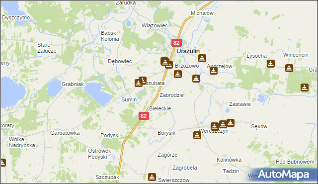 mapa Zabrodzie gmina Urszulin, Zabrodzie gmina Urszulin na mapie Targeo