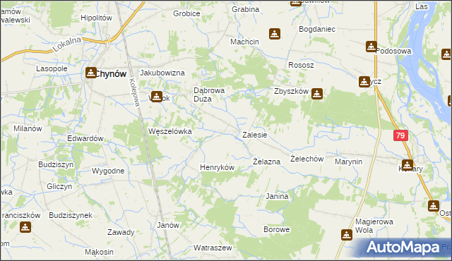 mapa Zadębie gmina Chynów, Zadębie gmina Chynów na mapie Targeo
