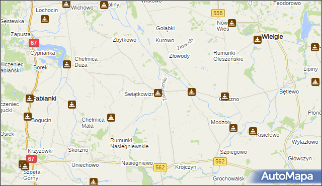 mapa Zaduszniki gmina Wielgie, Zaduszniki gmina Wielgie na mapie Targeo
