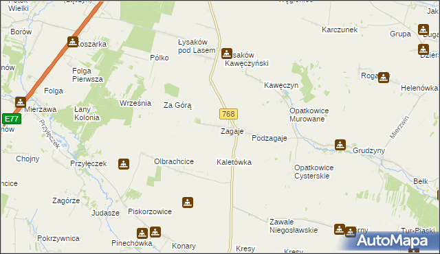 mapa Zagaje gmina Jędrzejów, Zagaje gmina Jędrzejów na mapie Targeo