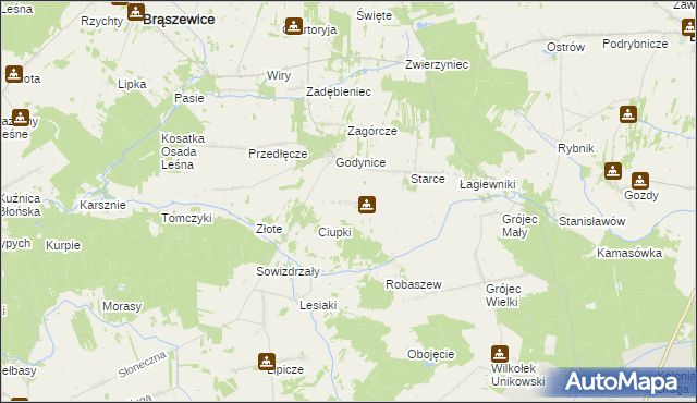 mapa Zagóra gmina Brąszewice, Zagóra gmina Brąszewice na mapie Targeo