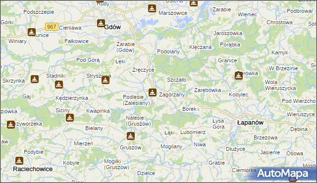 mapa Zagórzany gmina Gdów, Zagórzany gmina Gdów na mapie Targeo